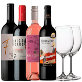 Kit 4 Vinhos Exclusivos + 2 Taças Bohemia Cristal