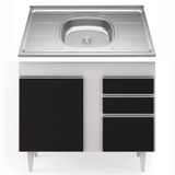 Balcão Gabinete Com Pia Inox 100cm 2 Portas 2 Gavetas Luziania Branco/preto - Lumil Móveis