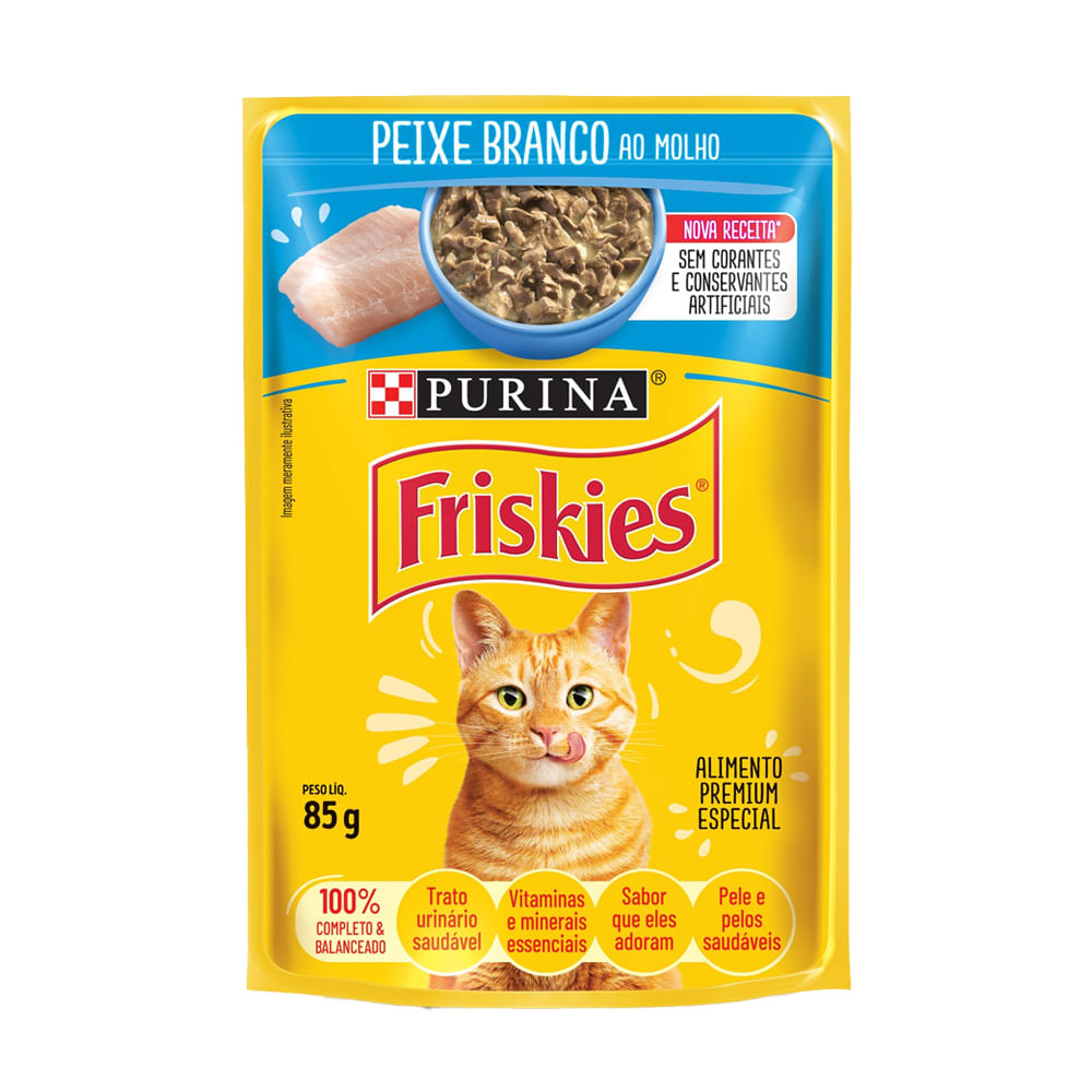 Ração Úmida Nestle Purina Gatos Friskies Peixe Branco Ao Molho Sachê 85g