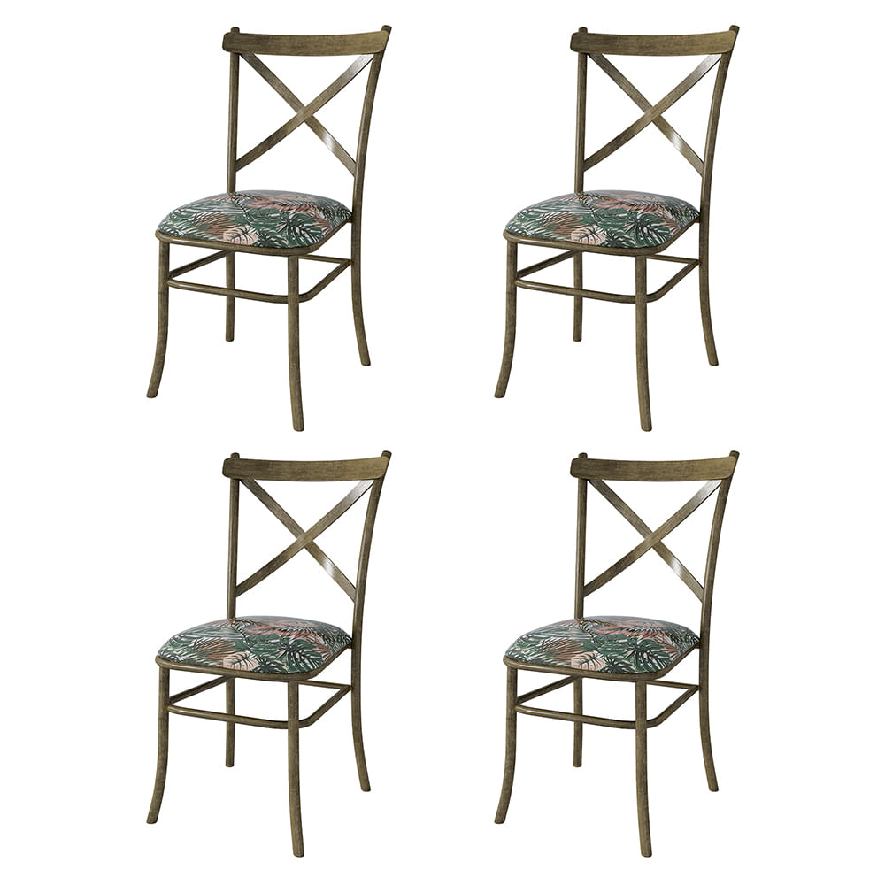Kit De 4 Cadeiras De Jantar New Katrina Cairo Floral Costela De Adão Verde