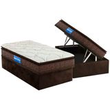 Cama Box Bau Solteiro Colchao Espuma D33 Probel Guarda Costas Plus Pillow Top Base Crc Suede Brown 88x188