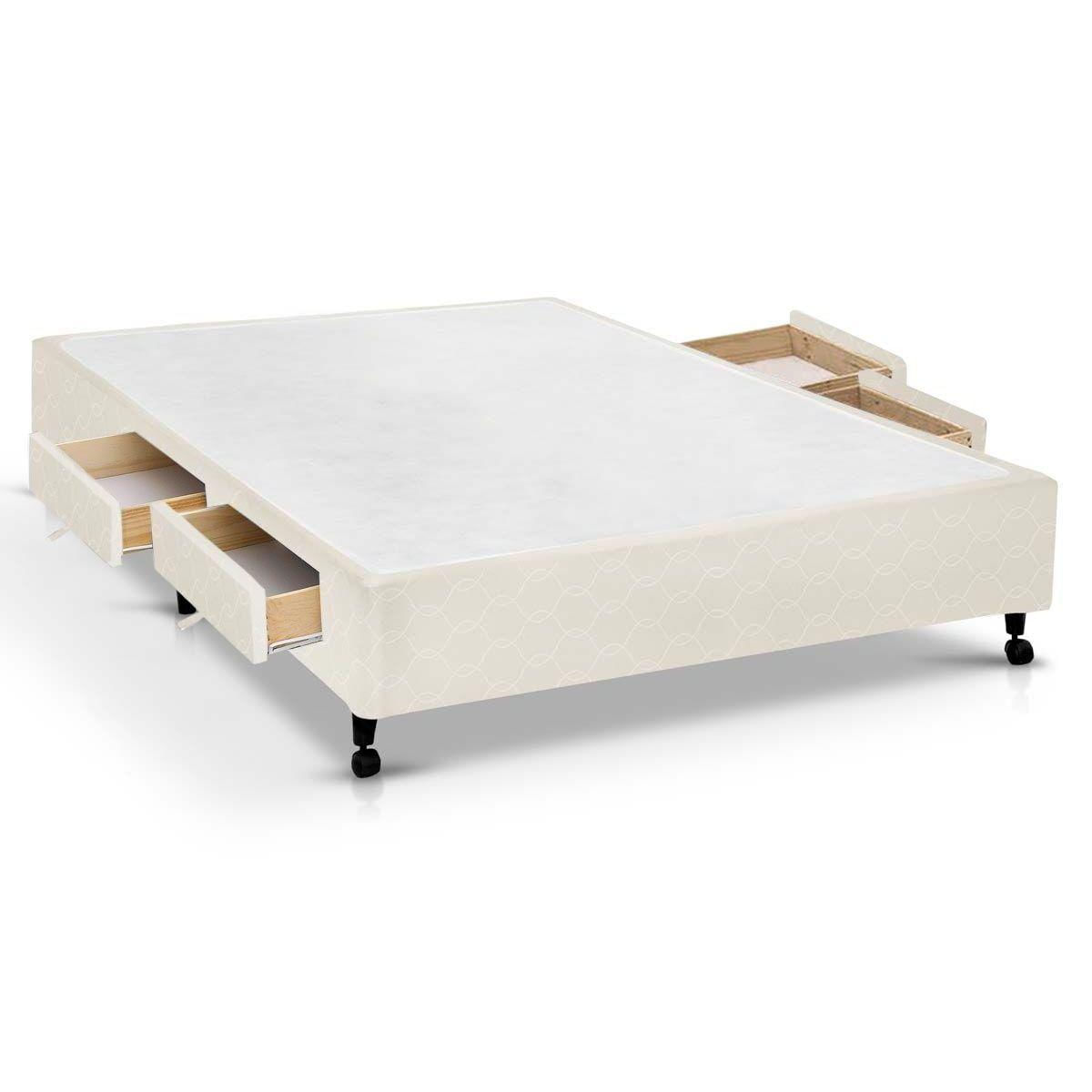 Cama Box Base C Gavetas Viuva Poli Tecido Clean 128x27 C 4 Gavs Castor