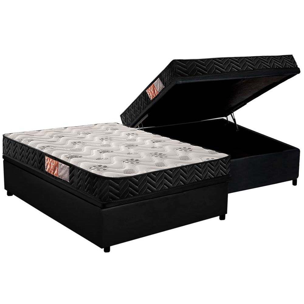 Cama Box Bau Casal Colchao Espuma D33 Paropas Pasquale Base Crc Suede Black 138x188