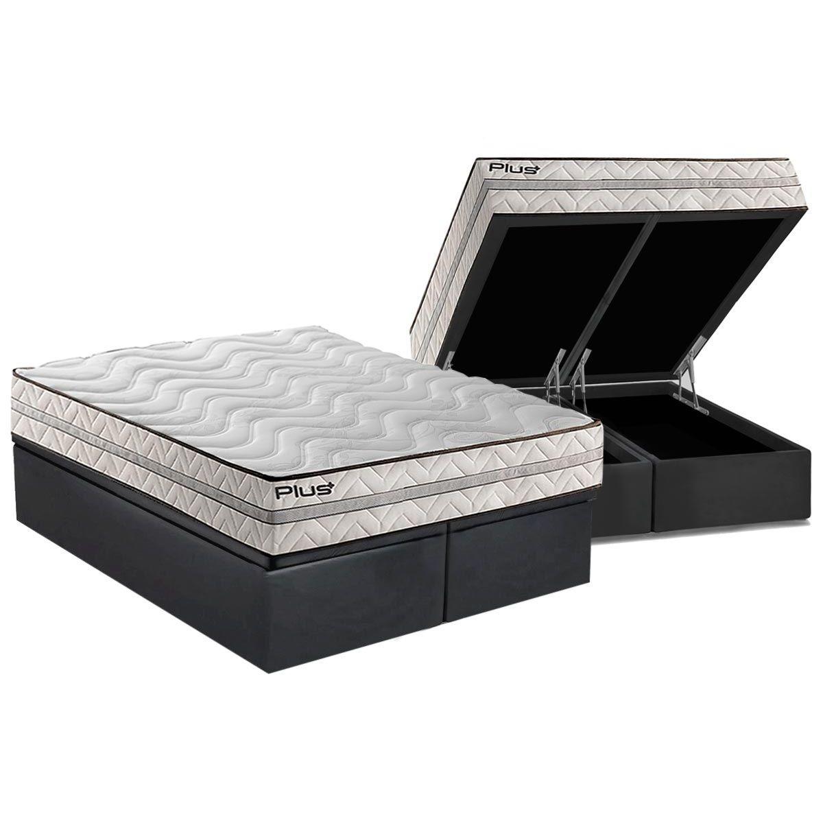 Cama Box Bau Queen Colchao Espuma D33 Paropas Pasquale Plus Euro Pillow Base Crc Suede Gray 158x198