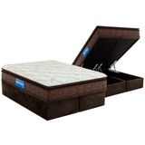 Cama Box Bau Queen Colchao Espuma D33 Probel Guarda Costas Plus Pillow Top Base Crc Suede Brown 158x198