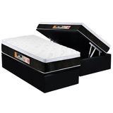 Cama Box Bau Solteiro Colchao Espuma D45 Castor Black E White Air Euro Pillow Base Crc Suede Black 88x188