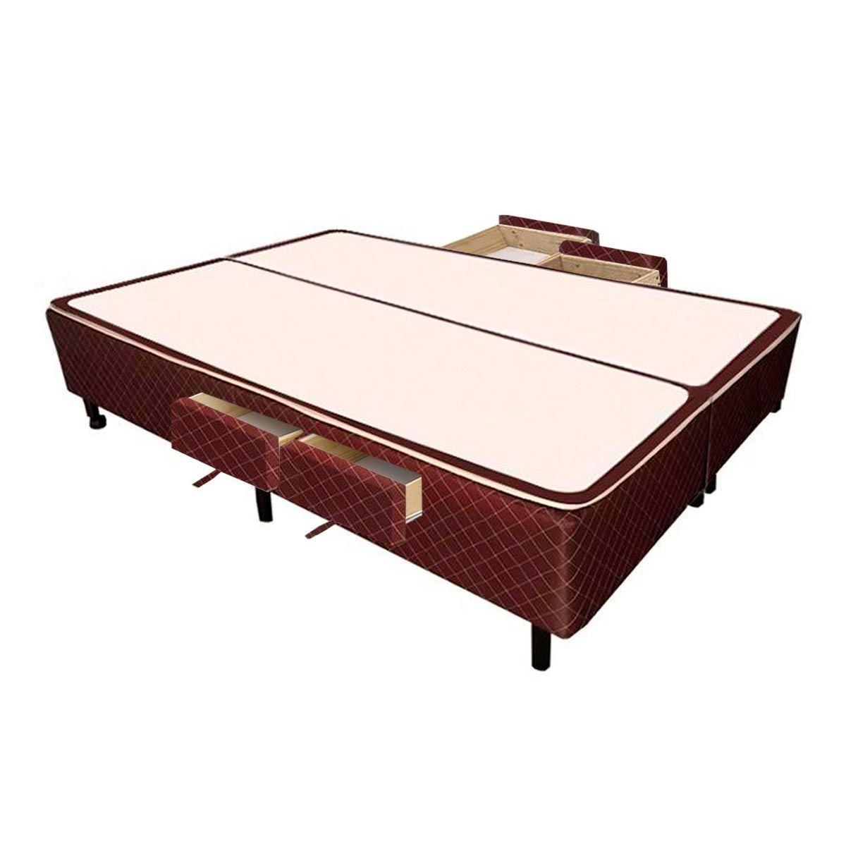 Cama Box Base C Gavetas Queen Poli Tecido Brown 158x27 C 4 Gavs Castor