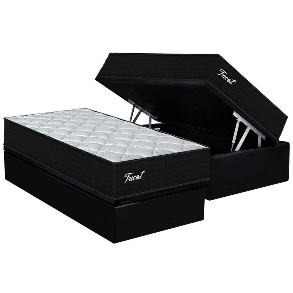 Cama Box Bau Solteiro Colchao Molas Ensacadas Orthoflex Masterpocket Tricot Base Crc Suede Black 88x188