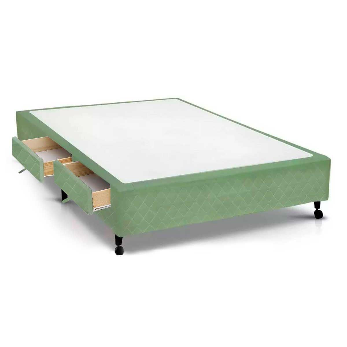Cama Box Base C Gavetas Viuva Poli Tecido Green 128x27 C 2 Gavs Castor