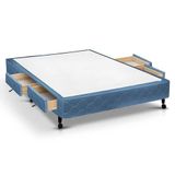 Cama Box Base C Gavetas Viuva Poli Tecido Blue 128x27 C 4 Gavs Castor