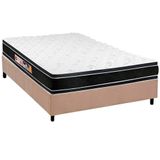 Cama Box Casal Colchao Espuma D33 Castor Black E White Base Crc Suede Clean 138x188