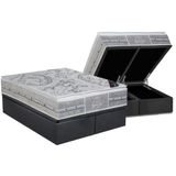 Cama Box Bau King Colchao Molas Ensacadas Castor ensacadas Super Luxo Latex Slx Base Crc Suede Cinza 193x203