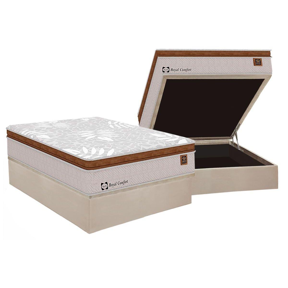 Cama Box Bau Casal Colchao Molas Sealy Lfk Sealy Royal Comfort Plus Base Crc Suede Clean 138x188