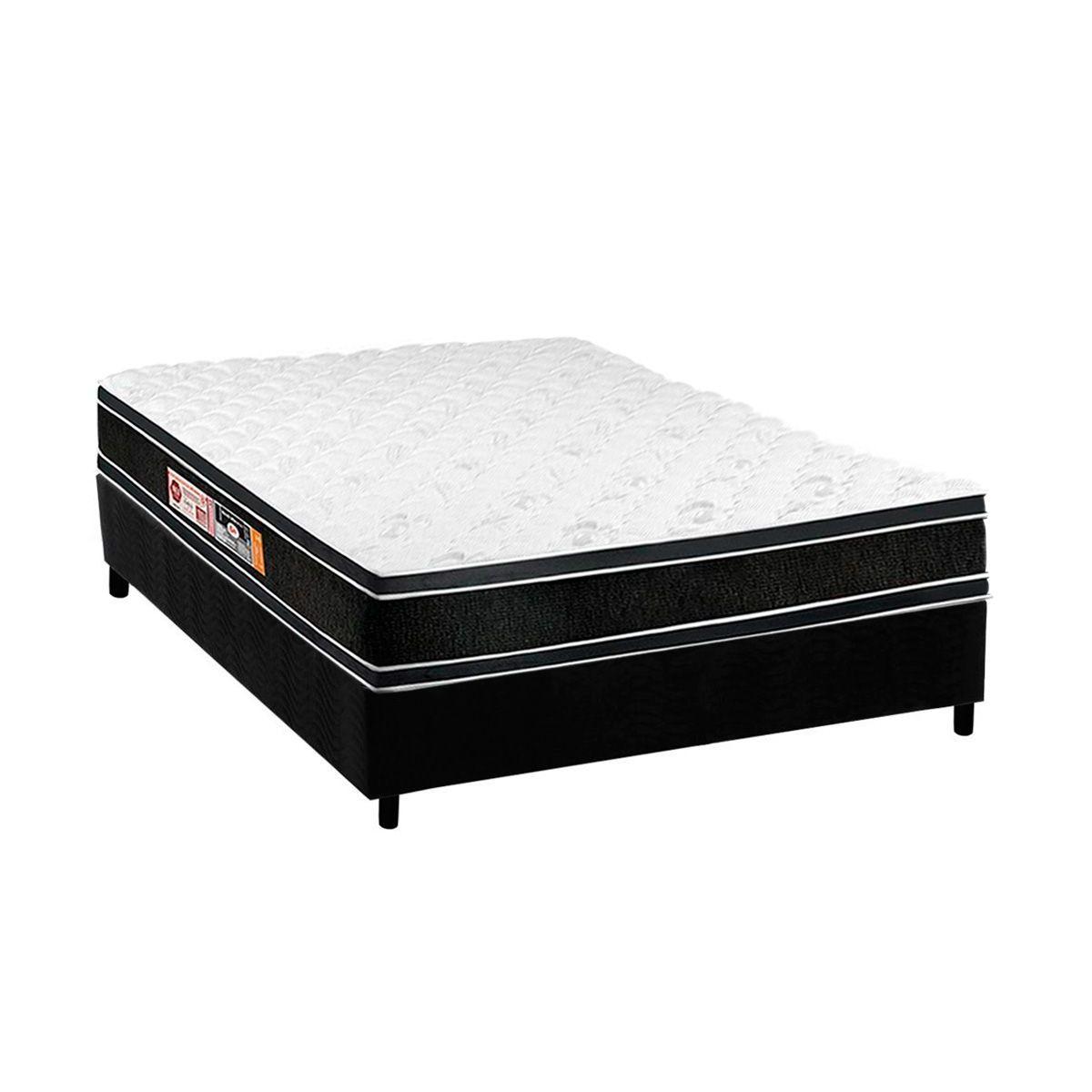 Cama Box Casal Colchao Espuma D33 Castor Black E White Double Face Base Crc Suede Black 138x188