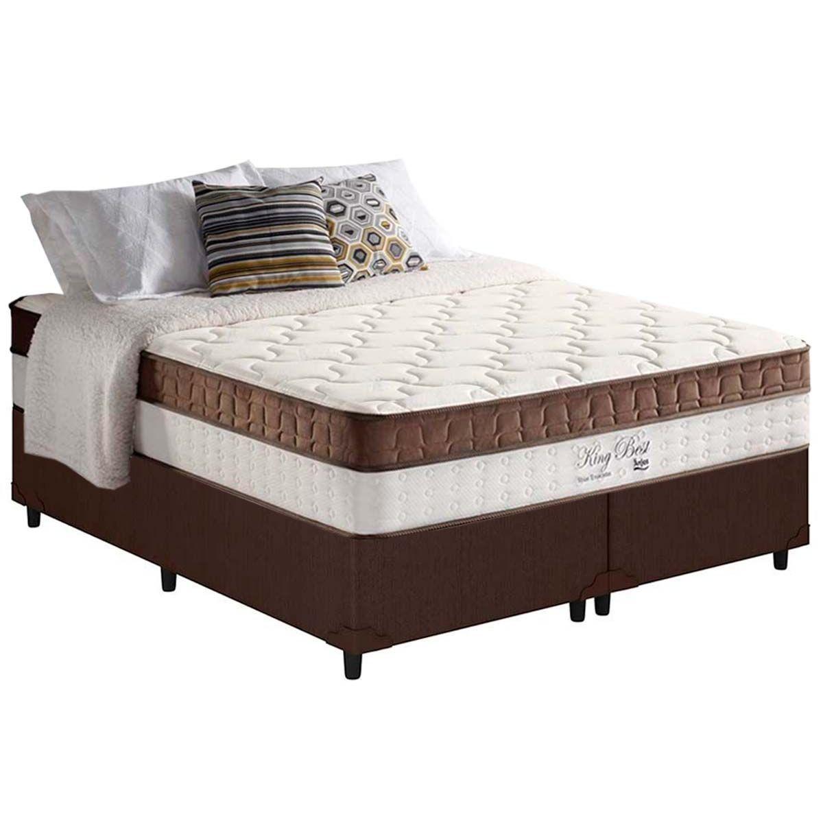 Cama Box Queen Colchao Molas Ensacadas Anjos Masterpocket King Best Marrom Base Crc Courano Brown 158x198