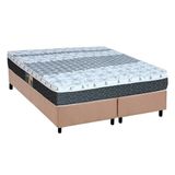 Cama Box King Colchao Molas Bonnel Castor System Class Base Crc Suede Bege 193x203