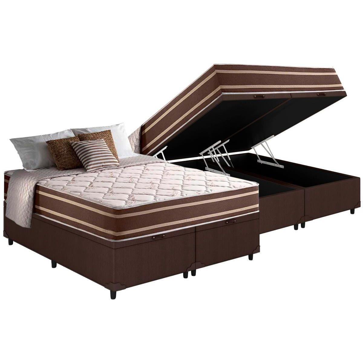 Cama Box Bau Queen Colchao Molas Anjos Superlastic Duo Sono Base Crc Courano Brown 158x198