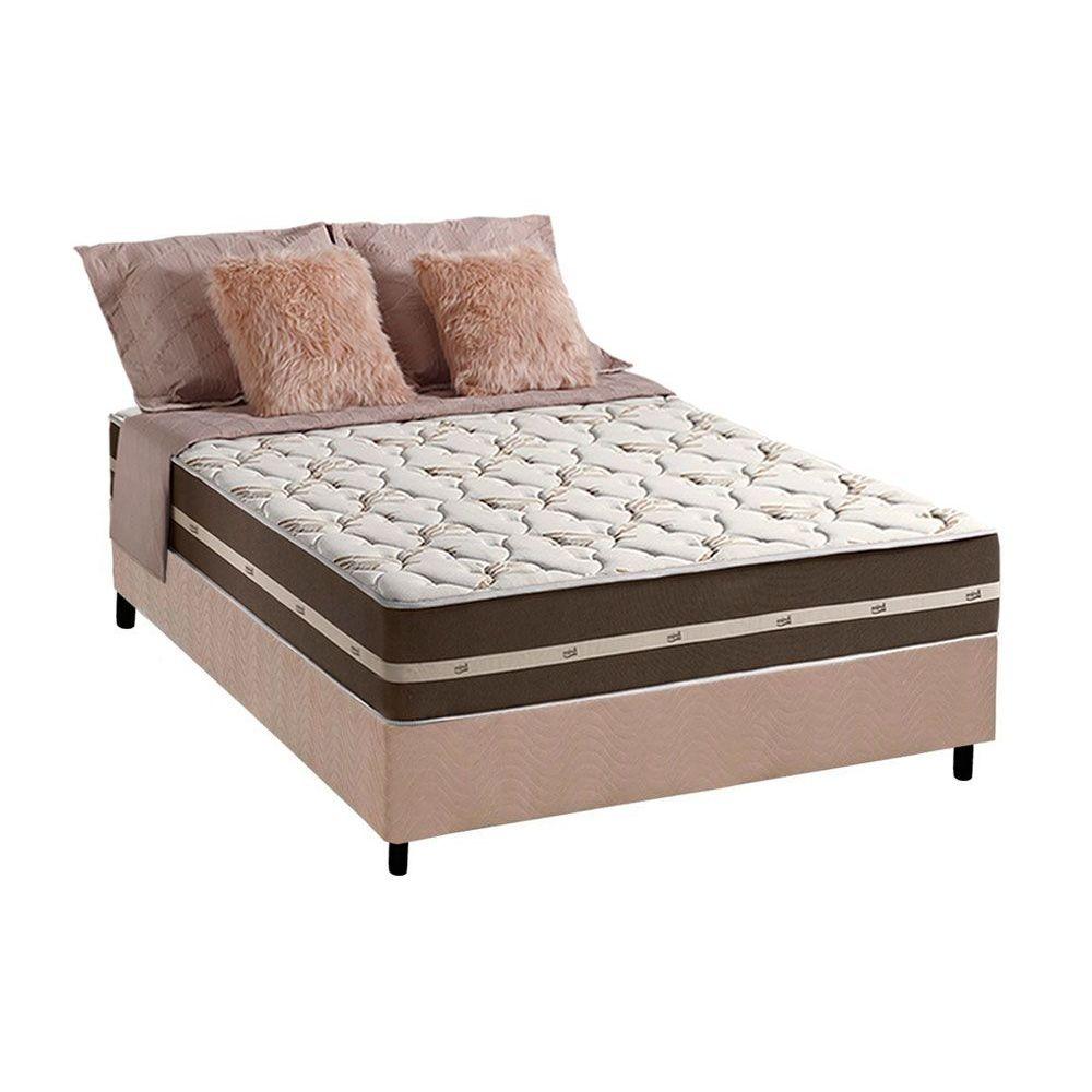 Cama Box Casal Colchao Molas Anjos Superlastic Classic Base Crc Suede Bege 138x188