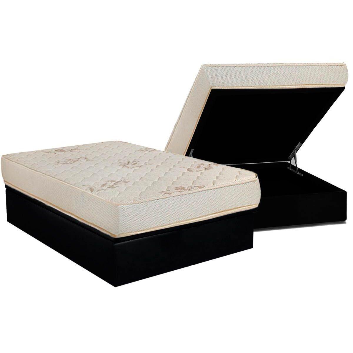 Cama Box Bau Casal Colchao Espuma D33 Luckspuma Supreme Floral Base Crc Suede Black 138x188