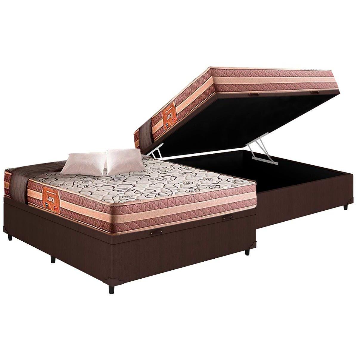 Cama Box Bau Casal Colchao Espuma D33 Herval Lancy Double Face Base Crc Courano Brown 138x188