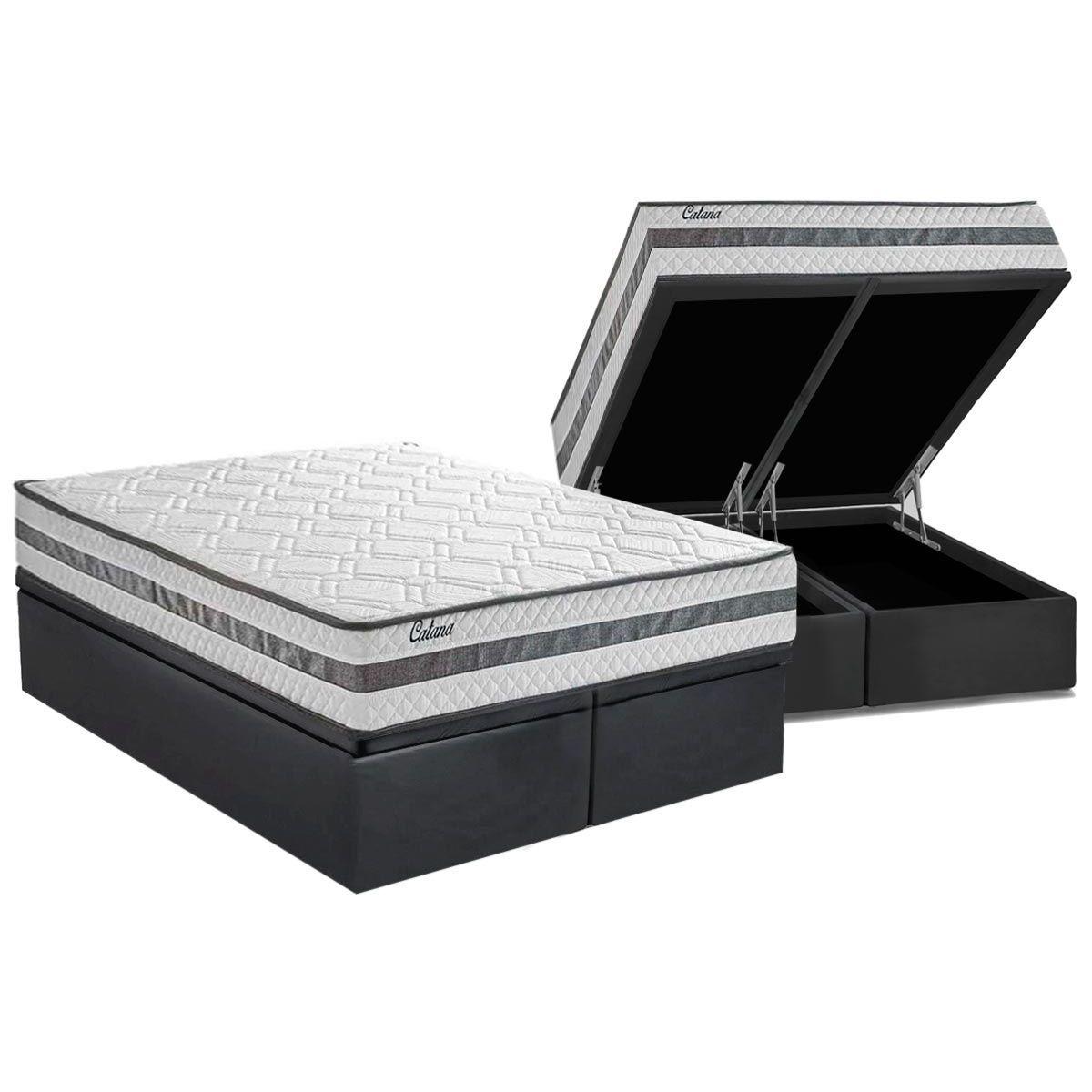 Cama Box Bau King Colchao Molas Ensacadas Herval Masterpocket Catana Base Crc Suede Gray 193x203