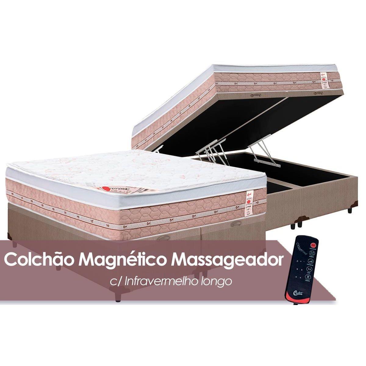 Cama Box Bau Queen Colchao C Vibro Massagem Castor Magnetico Premium Base Crc Courano Clean 158x198