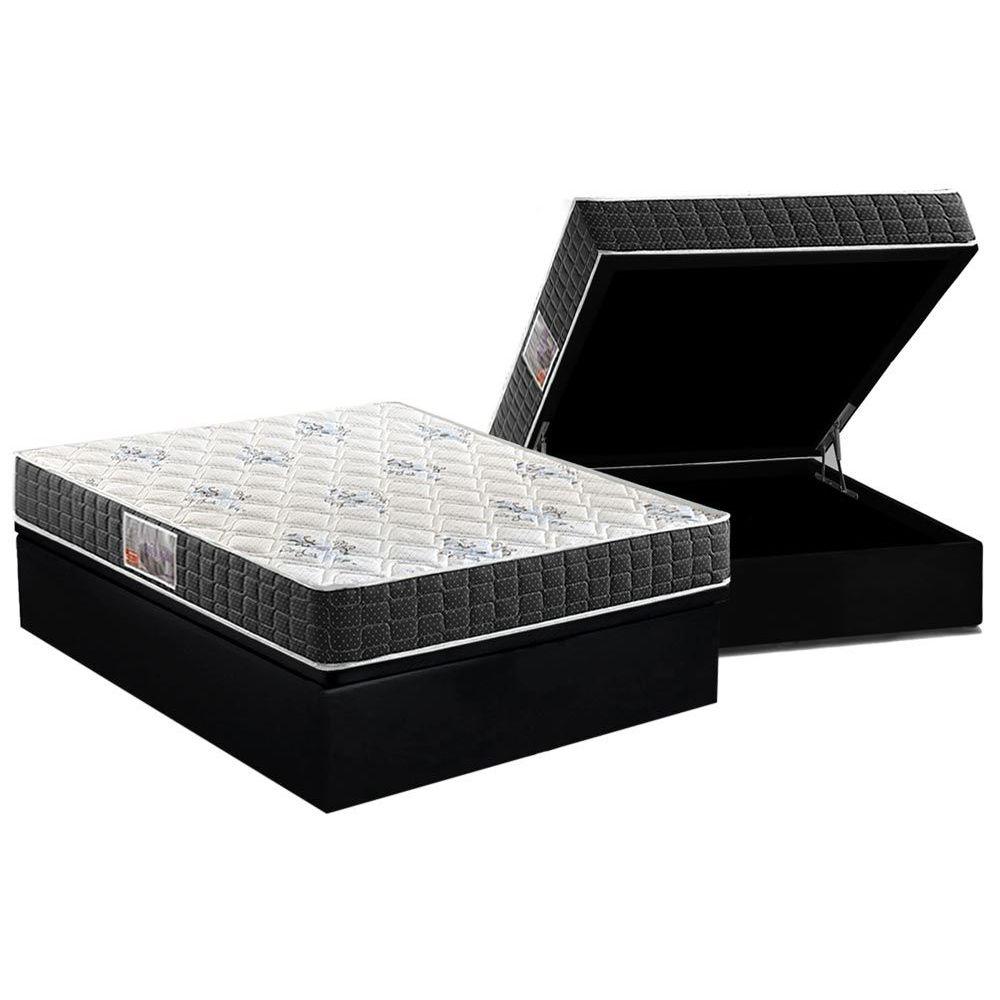 Cama Box Bau Casal Colchao Anatomico Anjos D28 Ag65 Ortoline Base Crc Suede Black 138x188