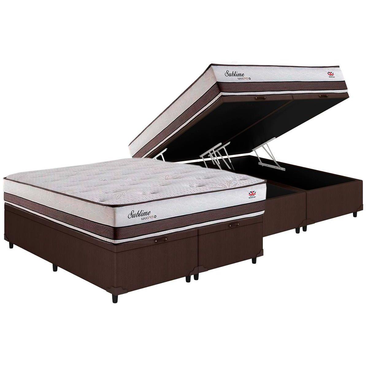 Cama Box Bau Queen Colchao Molas Herval Maxspring Sublime Base Crc Courano Brown 158x198