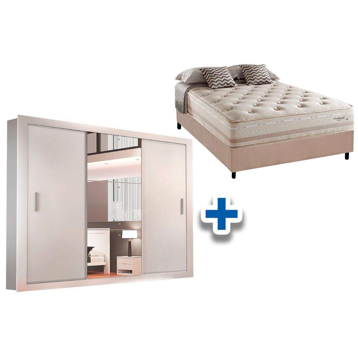 Cama Box Casal Colchao Scotland Herval Guarda Roupa Veneza Luxo Branco
