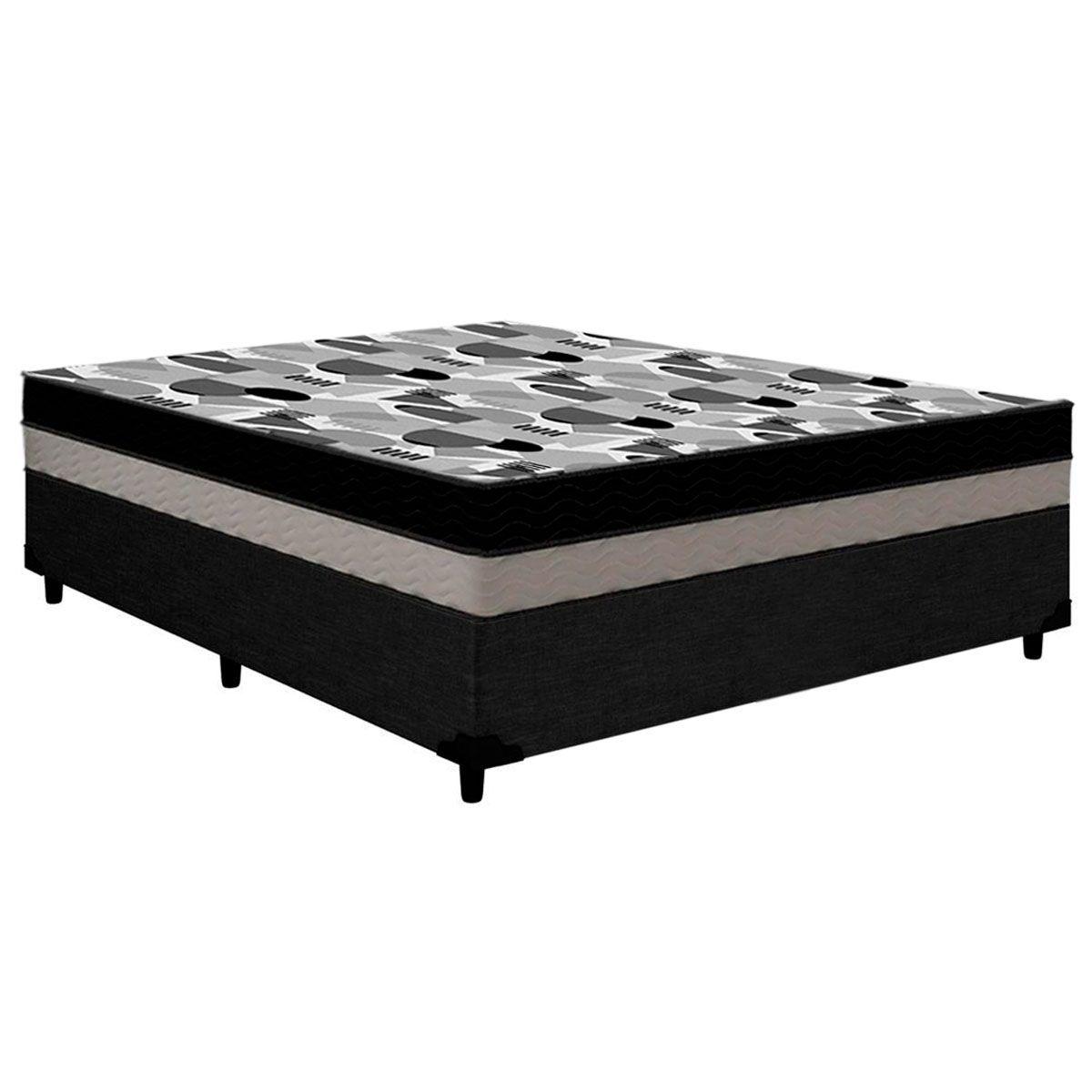 Cama Box Casal Colchao Anatomico Ortobom D33 Ep Iso 100 Double Face Base Crc Courano Black 138x188x20