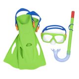 Kit Snorkel, Máscara, Pés De Pato Infantil Freestyle Verde Bestway 25019