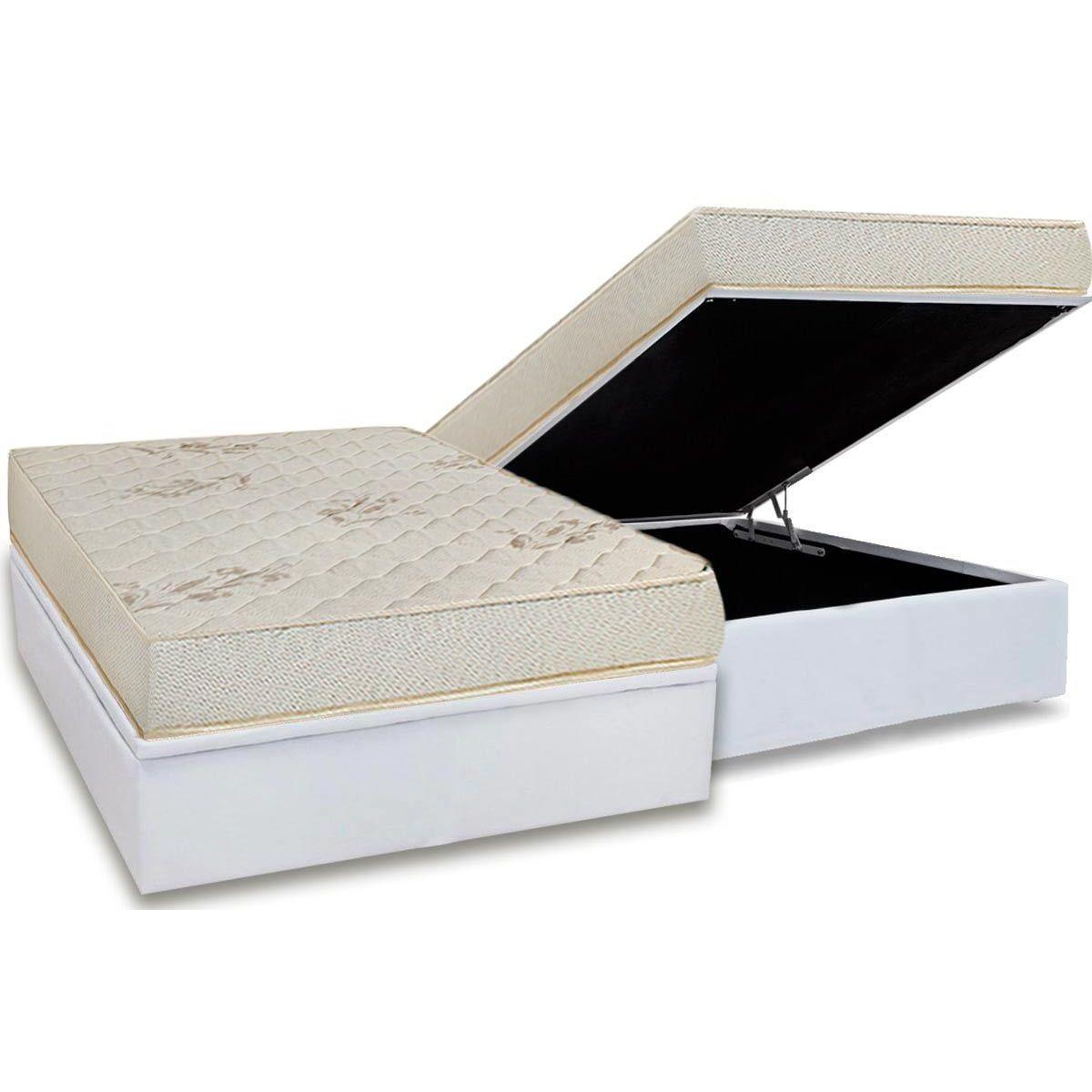 Cama Box Bau Casal Colchao Espuma D45 Luckspuma Gran Luck Base Crc Courano White 138x188