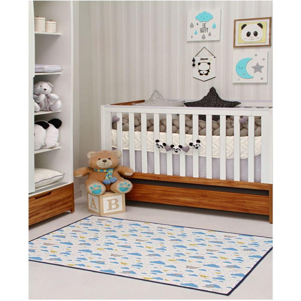 Tapete Infantil 1,00 X 1,40 Antiderrapante Quarto Azul Hk-01