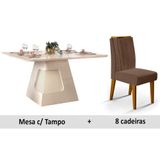 Sala De Jantar Completa Dala Madeirado C Vidro 136cm 8 Cadeiras Isis Ipe Moca Dj Moveis