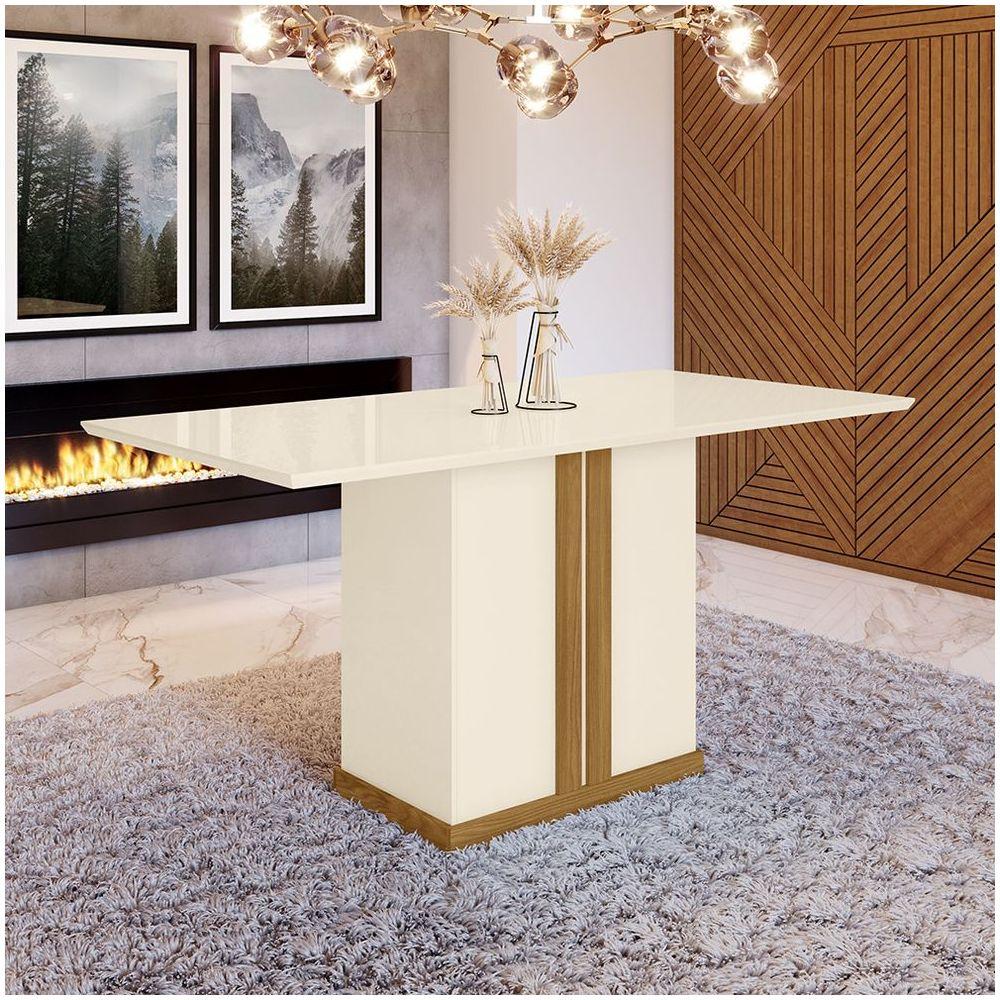 Mesa De Jantar Tampo Em Mdf 160cm Alana Casa 812 Nature Off White