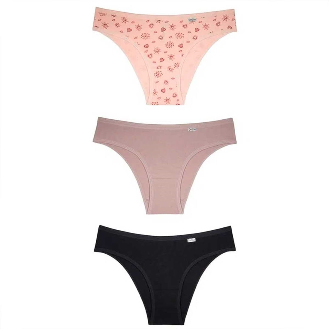 Kit Calcinha Del Rio Feminina 3 Peças Cotton Biquini