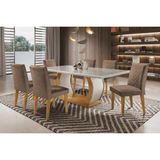 Sala De Jantar Completa Jade C Tampo Madeirado C Vidro Canto Curvo 180cm 6 Cadeiras Jade Imbuia Animale Chocolate Rufato