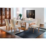 Sala De Jantar Completa Jade C Tampo Madeirado C Vidro Canto Reto 180cm 6 Cadeiras Jade Imbuia Ow Creme Rufato