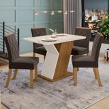 Conjunto Sala De Jantar Tampo MDF Com Vidro Canto Arredondado 120 Cm 4 Cadeiras Lupita Casa 812