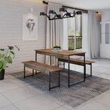 Conjunto Mesa de Jantar com 2 Bancos Estilo Industrial Active Yescasa Carvalho Dark