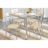 Sala De Jantar Completa Reno C Tampo Vidro 90cm 4 Cadeiras Napoles Cromado Courano Nude Kappesberg