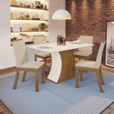 Conjunto Sala De Jantar Tampo MDF Canto Reto 120 Cm 4 Cad Brenda Casa 812