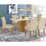 Conjunto Sala De Jantar Tampo Mdf Canto Reto Com Vidro 160 Cm 6 Cadeiras Andressa Henn