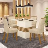 Conjunto Sala De Jantar Tampo Mdf Com Vidro Canto Reto 120 Cm 4 Cadeiras Melinda Casa 812