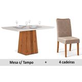 Sala De Jantar Completa Italia Tampo Madeirado C Vidro 120cm Canto Reto 4 Cadeiras Golden Terrara Ow Kraft Dj Moveis