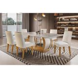 Sala De Jantar Completa Jade C Tampo Madeirado C Vidro Canto Curvo 180cm 6 Cadeiras Jade Imbuia Veludo Creme Rufato