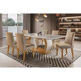 Sala De Jantar Completa Jade C Tampo Madeirado C Vidro Canto Curvo 180cm 6 Cadeiras Jade Imbuia Linho Turim Rufato