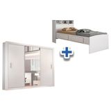 Cama Solteiro Ravena Colchao Orthocrin Guarda Roupa Veneza Luxo Branco