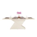 Mesa De Sala Jantar Zafira Tampo Madeirado Vidro Curvo 200x100cm Off White Dj Moveis