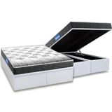 Cama Box Bau Queen Colchao Espuma Probel D20 Guarda Costas Resistente Black Base Crc Courano White 158x198